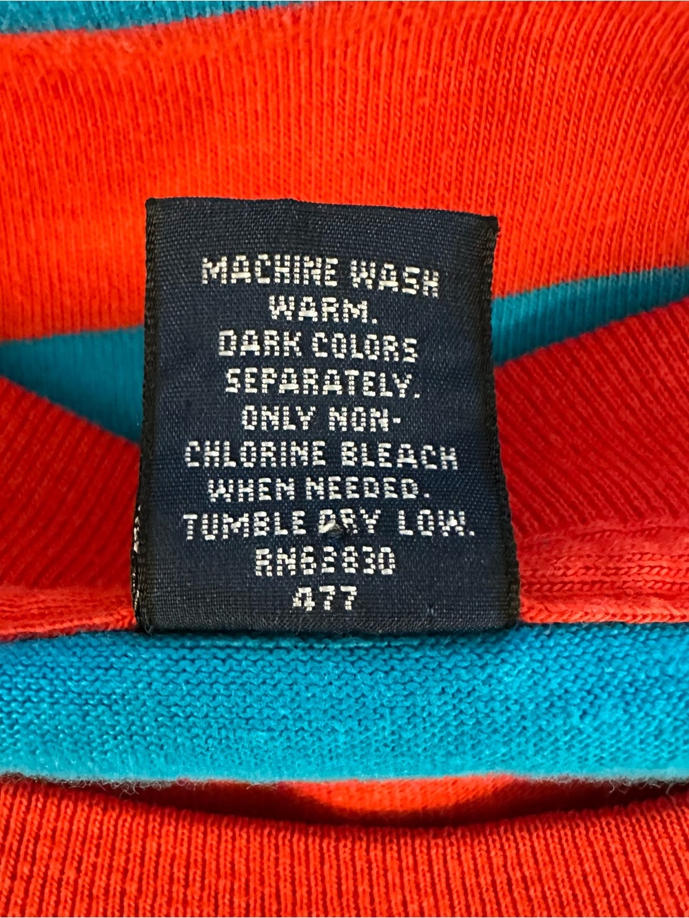 Vintage Lands End 100% Cotton Striped T Shirt Red & Teal Blue - Picture 4 of 6